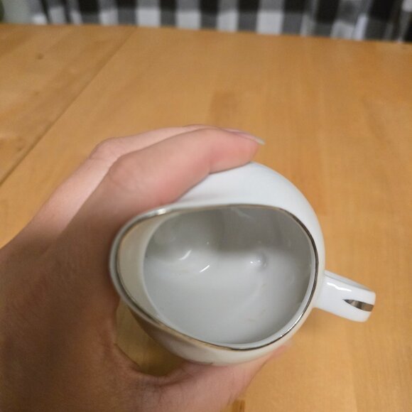 Vintage White Creamer Cup with Silver Rim and Roses - Used - Picture 6 of 9